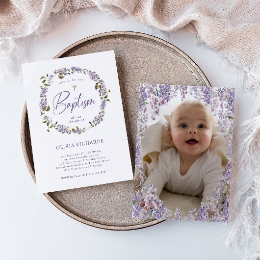  Paarse Lila Krans en Foto | doop Kaart