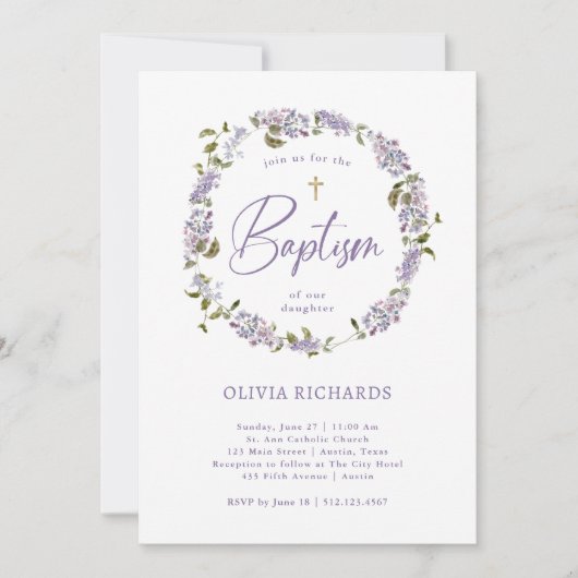  Paarse Lila Krans en Foto | doop Kaart (Voorkant)