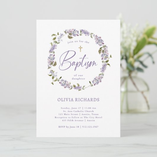  Paarse Lila Krans en Foto | doop Kaart (Staand voorkant)
