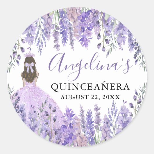 Paarse Lila Kroonbloem Quinceanera Ronde Sticker (Voorkant)