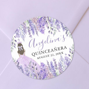 Paarse Lila Kroonbloem Quinceanera Ronde Sticker
