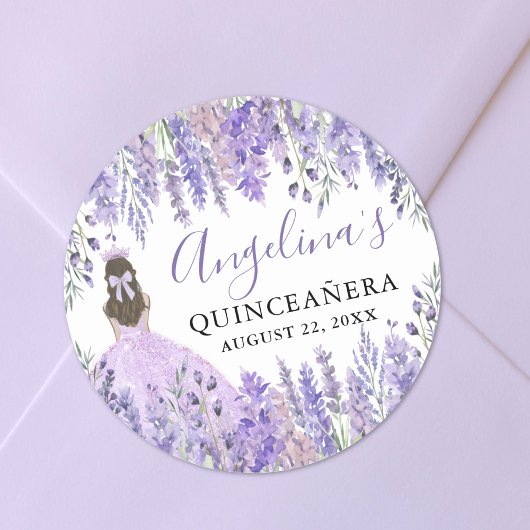 Paarse Lila Kroonbloem Quinceanera Ronde Sticker