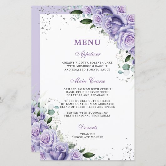 Paarse Lila Lavendel Bloemen Bruidsmenu (Voorkant / Achterkant)