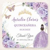 Paarse Lila Lavendel Bloemen Quinceañera Princess Kartonnen Onderzetters (Voorkant)