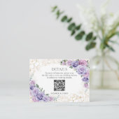 Paarse Lila Lavendel Bloemen Trouwdetails QR Informatiekaartje (Staand voorkant)