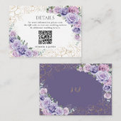 Paarse Lila Lavendel Bloemen Trouwdetails QR Informatiekaartje (Voorkant / Achterkant)