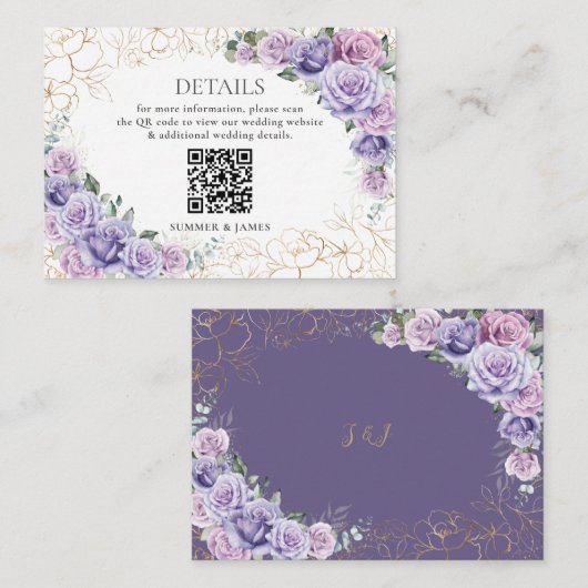 Paarse Lila Lavendel Bloemen Trouwdetails QR Informatiekaartje (Voorkant / Achterkant)