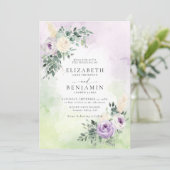 Paarse Lila Lavendel Boho Chic Bloemen Huwelijk Kaart (Staand voorkant)