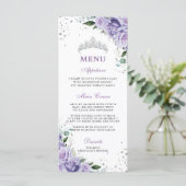 Paarse Lila Lavendel Floral Quinceañera XV Menu (Staand voorkant)