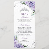 Paarse Lila Lavendel Floral Quinceañera XV Menu (Voorkant)