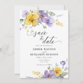 Paarse Lila Lavendel Gele Bloemen Save The Date Kaart (Voorkant)