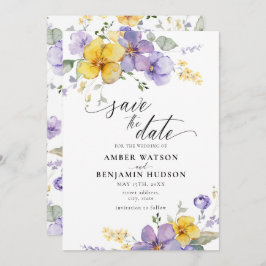 Paarse Lila Lavendel Gele Bloemen Save The Date Kaart