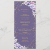 Paarse Lila Lavendel Line Art Floral Wedding Programmakaart (Achterkant)