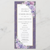 Paarse Lila Lavendel Line Art Floral Wedding Programmakaart (Voorkant)