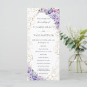 Paarse Lila Lavendel Line Art Floral Wedding Programmakaart (Staand voorkant)