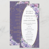Paarse Lila Lavendel Line Art Floral Wedding Programmakaart (Voorkant / Achterkant)