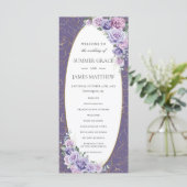Paarse Lila Lavendel Line Art Floral Wedding Programmakaart (Staand voorkant)