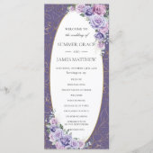 Paarse Lila Lavendel Line Art Floral Wedding Programmakaart (Voorkant)
