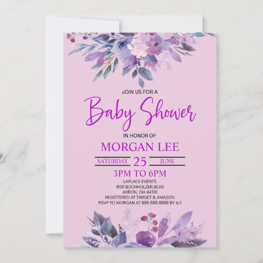 Paarse Lila Lavendel Violet Plum Baby shower Kaart (Voorkant)