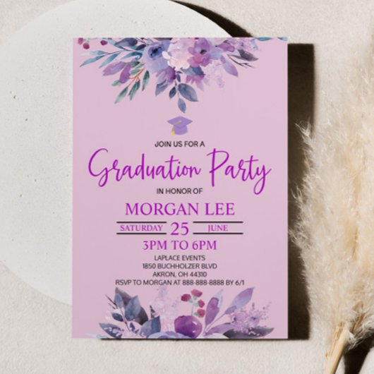 Paarse Lila Lavendel Violet Plum Graduation Party Kaart