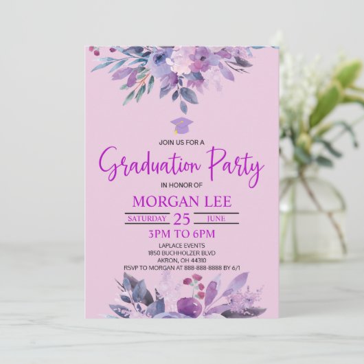 Paarse Lila Lavendel Violet Plum Graduation Party Kaart (Staand voorkant)