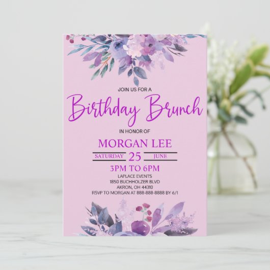 Paarse Lila Lavendel Violet Verjaardagsfeest Brunc Kaart (Staand voorkant)