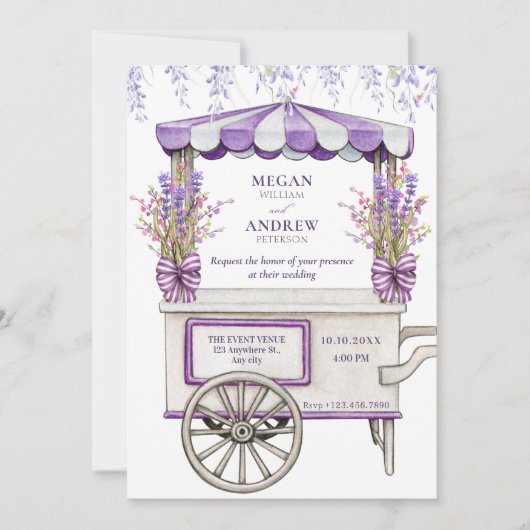 Paarse lila lavendelbloem bruiloft kaart (Voorkant)