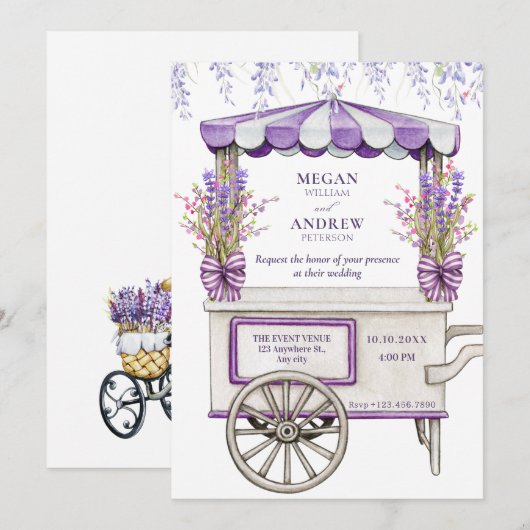Paarse lila lavendelbloem bruiloft kaart (Voorkant / Achterkant)
