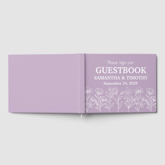 Paarse Lila lavender Modern Floral Wedding Gastenboek (Volledig)