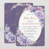 Paarse Lila lavender Rozen Floral Baby shower Kaart (Voorkant / Achterkant)