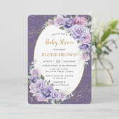 Paarse Lila lavender Rozen Floral Baby shower Kaart (Staand voorkant)