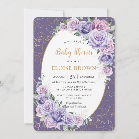 Paarse Lila lavender Rozen Floral Baby shower Kaart (Voorkant)