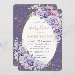 Paarse Lila lavender Rozen Floral Baby shower Kaart