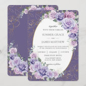 Paarse Lila lavender Rozen Floral Gold Wedding Kaart (Voorkant / Achterkant)