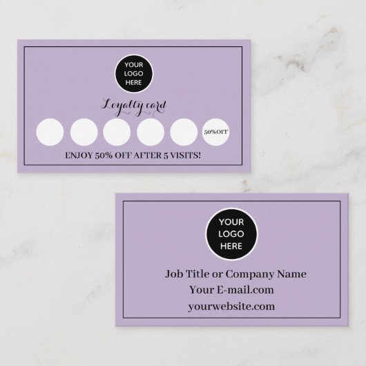 Paarse Lila Logo Modern Business Reward Punch Klantenkaartje (Voorkant / Achterkant)