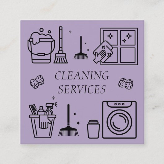 Paarse Lila Logo Schoonmaakdiensten Commercieel Vierkante Visitekaartje (Voorkant)