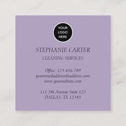 Paarse Lila Logo Schoonmaakdiensten Commercieel Vierkante Visitekaartje (Achterkant)