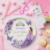 Paarse Lila Meisje Prinses Tiara Bloemenzoet 16 Papieren Bordje (Feest)
