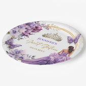Paarse Lila Meisje Prinses Tiara Bloemenzoet 16 Papieren Bordje (Gekanteld)