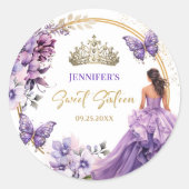 Paarse Lila Meisje Prinses Tiara Bloemenzoet 16 Ronde Sticker (Voorkant)