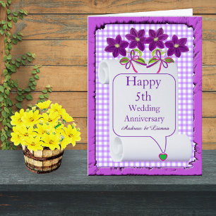 Paarse Lila Moderne Bloemen 5e bruiloft Jubileum Kaart