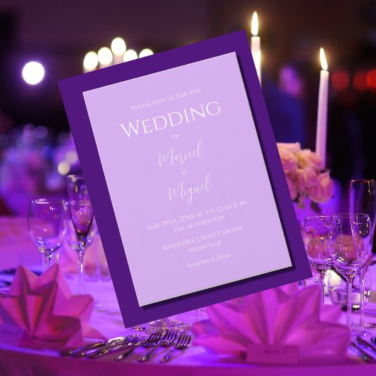Paarse Lila moderne minimalistische bruiloft Kaart