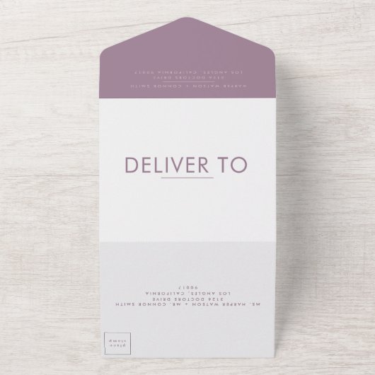 Paarse Lila moderne monogram - weduwschap All In One Uitnodiging (Buitenkant)