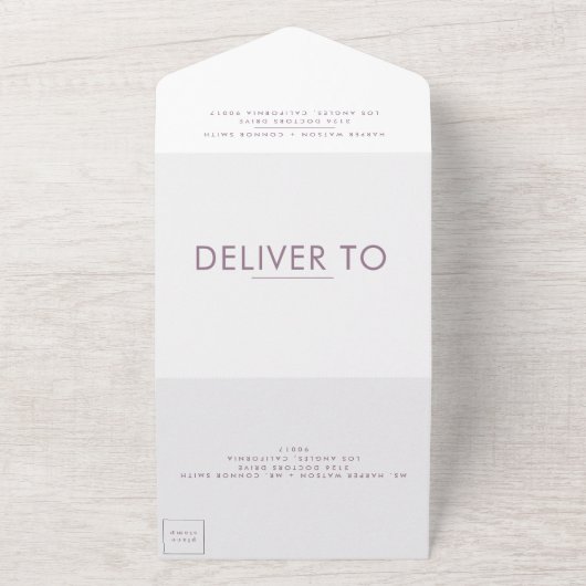 Paarse Lila moderne monogram - weduwschap All In One Uitnodiging (Buitenkant)