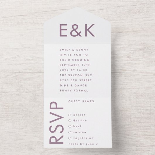 Paarse Lila moderne monogram - weduwschap All In One Uitnodiging (Binnen)