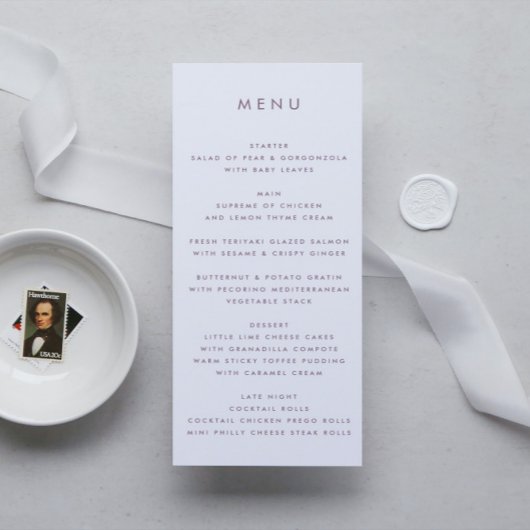 Paarse Lila moderne monogram - weduwschap Menu