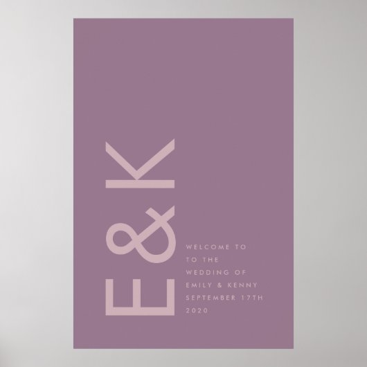 Paarse Lila moderne monogram - weduwschap Poster (Voorkant)