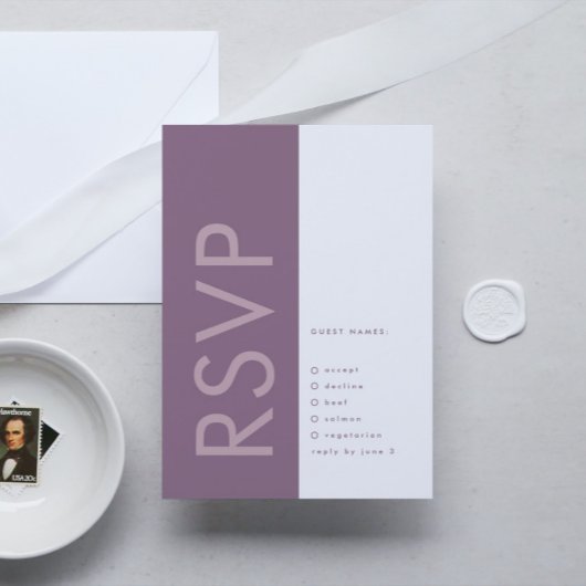 Paarse Lila moderne monogram - weduwschap RSVP Kaartje