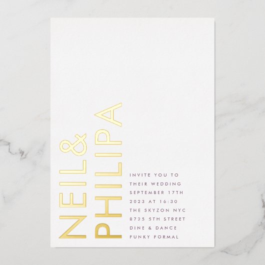 Paarse Lila moderne NAMEN Eenvoudig Folie Uitnodiging (Voorkant)