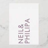 Paarse Lila moderne NAMEN Eenvoudig Folie Uitnodiging (Achterkant)